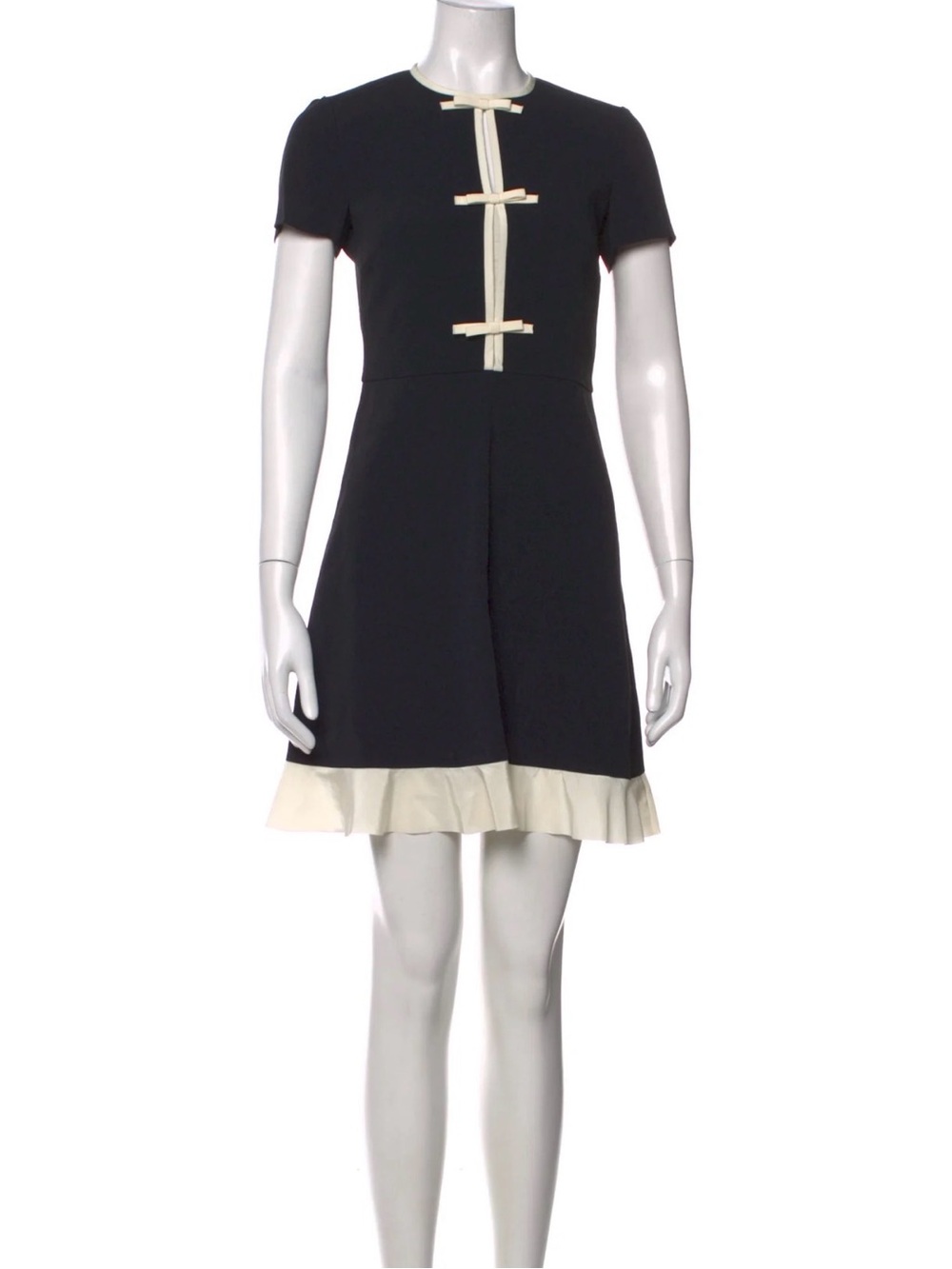 RED Valentino Black Mini Dress with Cream Trim